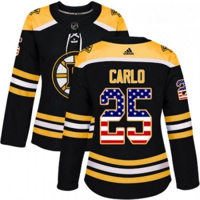 Womens Adidas Boston Bruins 25 Brandon Carlo Authentic Black USA Flag Fashion NHL Jersey