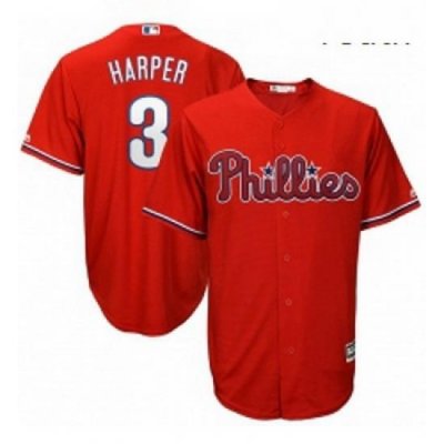 Youth Philadelphia Phillies 3 Bryce Harper RED Majestic Scarlet Cool Base Replica Player Jersey