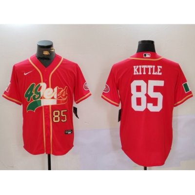 Men San Francisco 49ers 85 George Kittle Red With Patch Cool Base Stitched Baseball Jersey 3