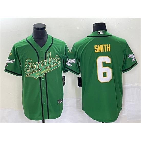 Men Philadelphia Eagles 6 DeVonta Smith Green Gold Cool Base Stitched Baseball Jersey