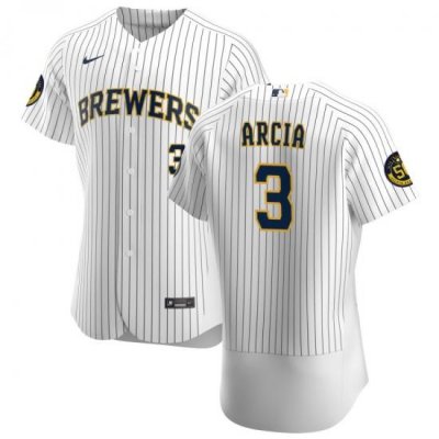 Men MilWaukee BreWers 3 Orlando Arcia Men Nike White Home 2020 Flex Base Player MLB Jersey