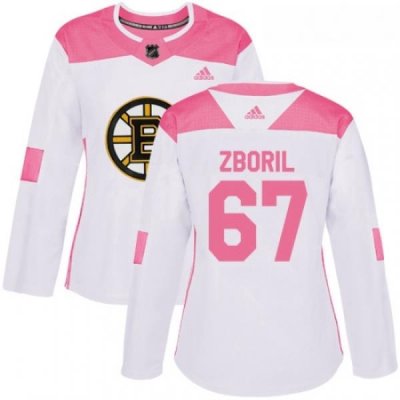 Womens Adidas Boston Bruins 67 Jakub Zboril Authentic WhitePink Fashion NHL Jersey