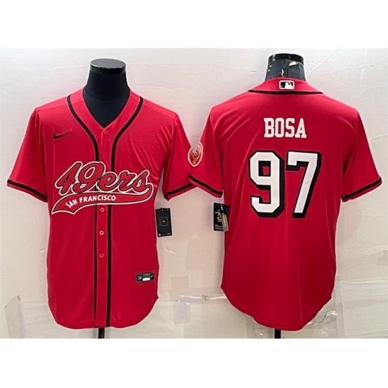 Men San Francisco 49ers 97 Nick Bosa New Red With Patch Cool Base Stitched Baseball Jersey