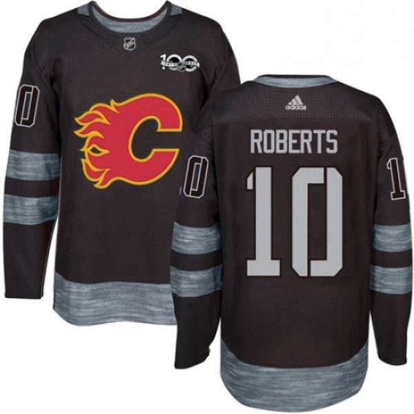 Mens Adidas Calgary Flames 10 Gary Roberts Authentic Black 1917 2017 100th Anniversary NHL Jersey