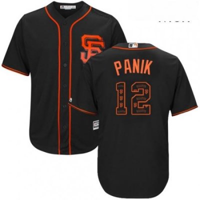 Mens Majestic San Francisco Giants 12 Joe Panik Authentic Black Team Logo Fashion Cool Base MLB Jersey