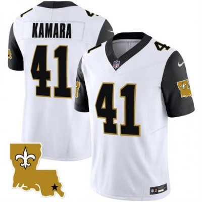 Men New Orleans Saints 41 Alvin Kamara White Black 2023 F U S E  1987 Legacy Vapor Stitched Jersey