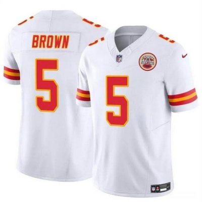 Men   Kansas City Chiefs 5 Hollywood Brown White 2023 F U S E Vapor Untouchable Limited Stitched Football Jersey