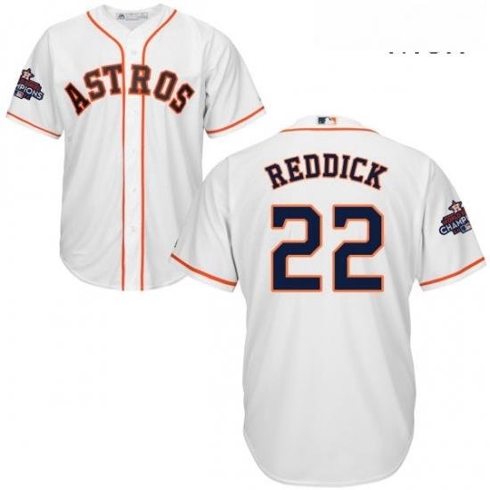 Mens Majestic Houston Astros 22 Josh Reddick Replica White Home 2017 World Series Champions Cool Base MLB Jersey