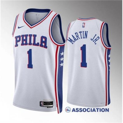 Men Philadelphia 76ers 1 Kenyon Martin Jr White Association Edition Stitched Jersey