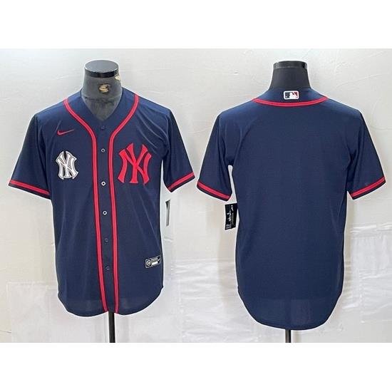 Men NeW York Yankees Big LOGO Navy Cool Base Stitched Baseball Jersey 30