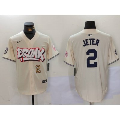 Men New York Yankees 2 Derek Jeter Cream The Bronx Graffiti V2 Vapor Limited Stitched Baseball Jersey 3