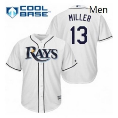 Mens Majestic Tampa Bay Rays 13 Brad Miller Replica White Home Cool Base MLB Jersey