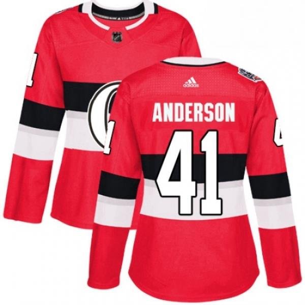 Womens Adidas Ottawa Senators 41 Craig Anderson Authentic Red 2017 100 Classic NHL Jersey