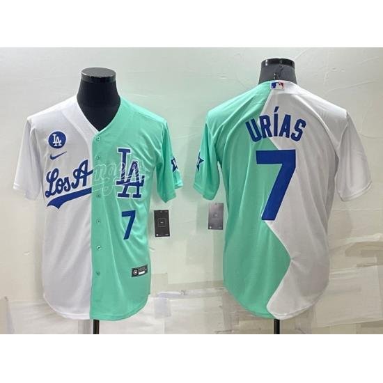 Men Los Angeles Dodgers 7 Julio Urias 2022 All Star White Green Cool Base Stitched Baseball Jerseys