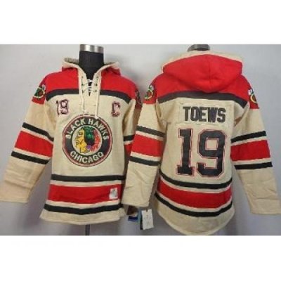 Chicago Blackhawks 19 Jonathan Toews Cream Lace-Up Hoodies