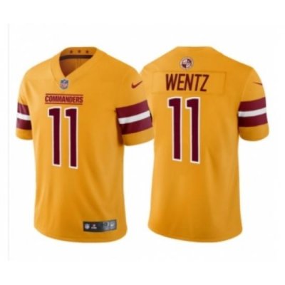 Men's Washington Commanders #11 Carson Wentz Gold Burgundy Stitched Jersey Trade