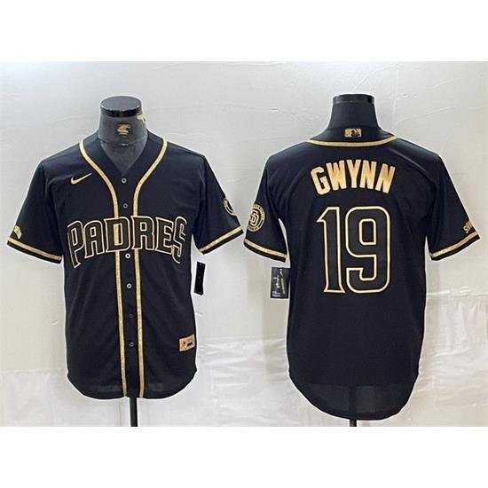 Men San Diego Padres 19 Tony GWynn Black Gold With Patch Cool Base Stitched Baseball Jersey