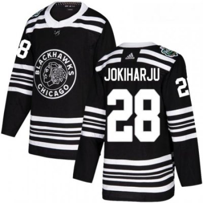 Youth Adidas Chicago Blackhawks 28 Henri Jokiharju Authentic Black 2019 Winter Classic NHL Jersey