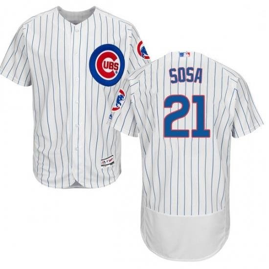 Mens Majestic Chicago Cubs 21 Sammy Sosa White Home Flex Base Authentic Collection MLB Jersey