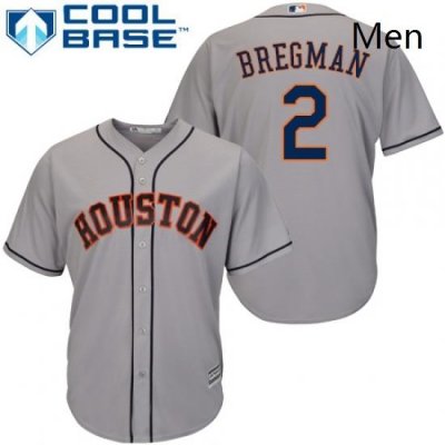 Mens Majestic Houston Astros 2 Alex Bregman Replica Grey Road Cool Base MLB Jersey