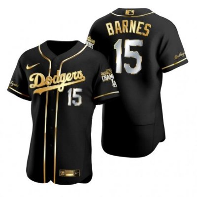 Men Los Angeles Dodgers 15 Austin Barnes Black 2020 World Series Champions Golden Limited Jersey