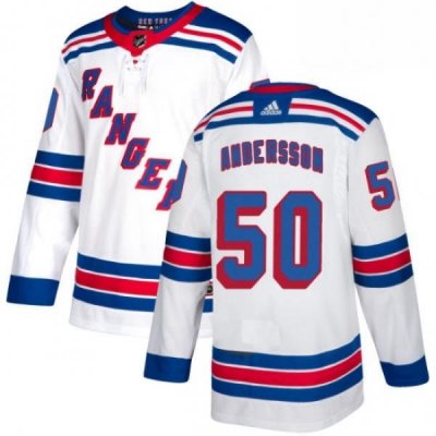 Youth Adidas New York Rangers 50 Lias Andersson Authentic White Away NHL Jersey