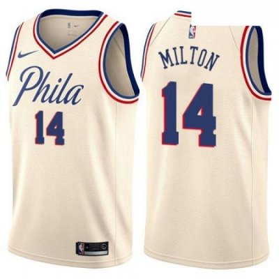 Mens Nike Philadelphia 76ers 14 Shake Milton Swingman Cream NBA Jersey City Edition