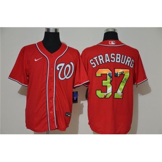 Nationals 37 Stephen Strasburg Red Nike Cool Base Player Jersey