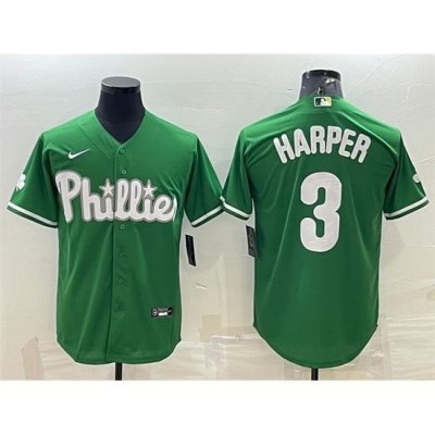 Men Philadelphia Phillies 3 Bryce Harper Green Cool Base Stitched Baseball Jersey