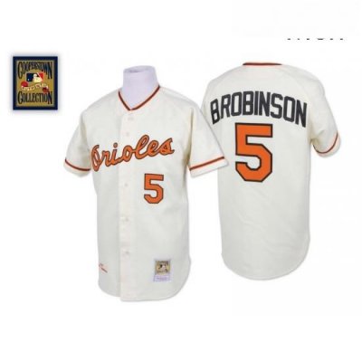 Mens Mitchell and Ness Baltimore Orioles 5 Brooks Robinson Authentic Cream Throwback MLB Jersey