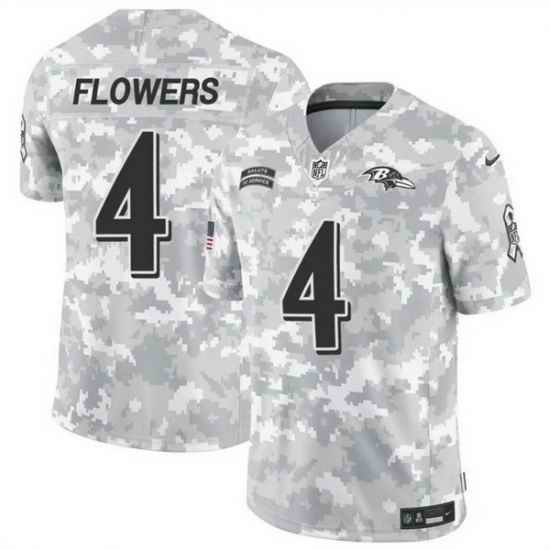 Men Baltimore Ravens 4 Zay Flowers 2024 F U S E Arctic Camo Salute To Service Limited Stitched Football Jersey