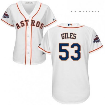 Womens Majestic Houston Astros 53 Ken Giles Replica White Home 2017 World Series Champions Cool Base MLB Jersey