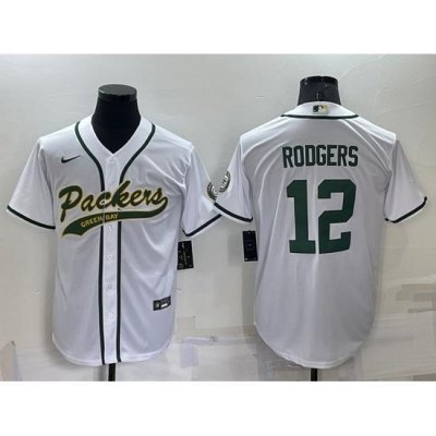 Men Green Bay Packers 12 Aaron Rodgers White Cool Base Stitched Baseball Jersey