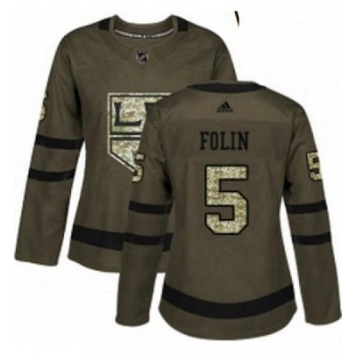 Womens Adidas Los Angeles Kings 5 Christian Folin Authentic Green Salute to Service NHL Jersey