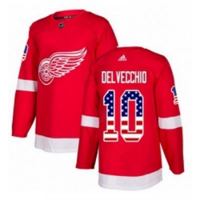 Youth Adidas Detroit Red Wings 10 Alex Delvecchio Authentic Red USA Flag Fashion NHL Jersey