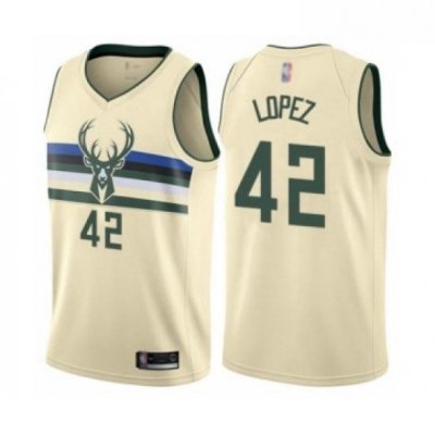 Womens Milwaukee Bucks 42 Robin Lopez Swingman Cream Basketball Jersey City Edition