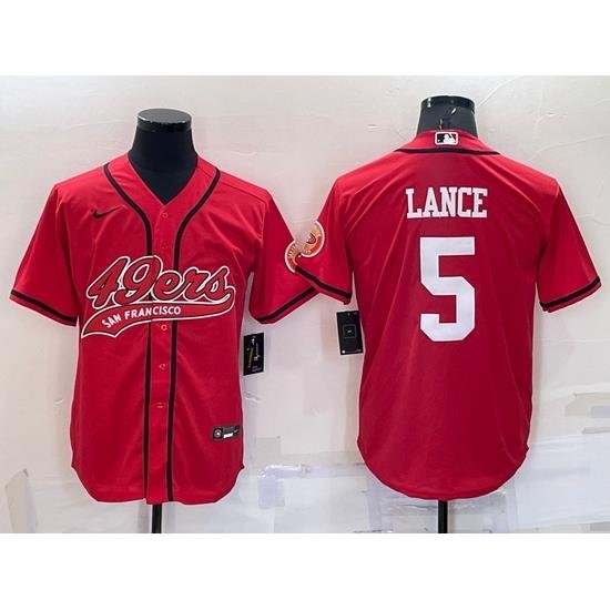 Men San Francisco 49ers 5 Trey Lance Red Cool Base Stitched Baseball Jersey