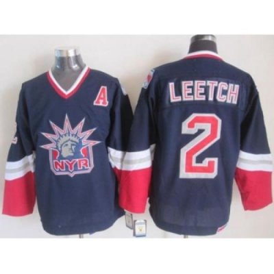 New York Rangers #2 Brian Leetch Navy Blue CCM Statue of Liberty Stitched NHL Jersey