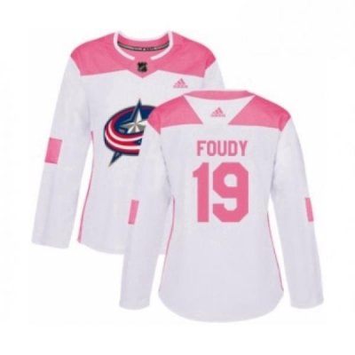 Womens Adidas Columbus Blue Jackets 19 Liam Foudy Authentic White Pink Fashion NHL Jersey