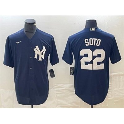 Men NeW York Yankees 22 Juan Soto Navy Cool Base Stitched Baseball Jersey 1