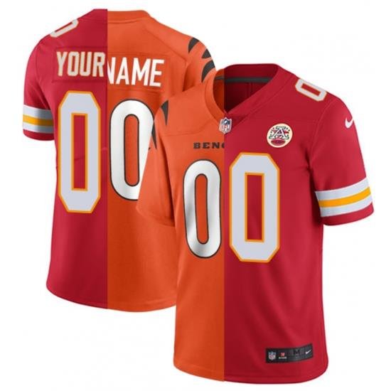 Men Women Youth NFL Bengals Orange Chiefs Red Split Custom Jersey