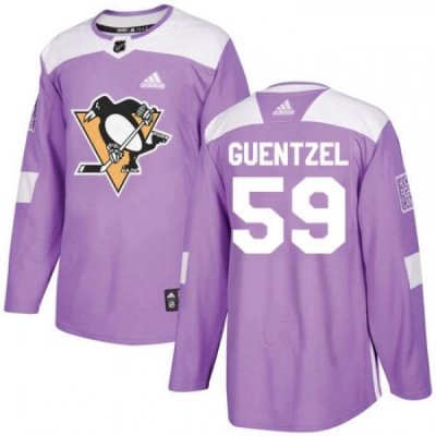 Youth Adidas Pittsburgh Penguins 59 Jake Guentzel Authentic Purple Fights Cancer Practice NHL Jersey