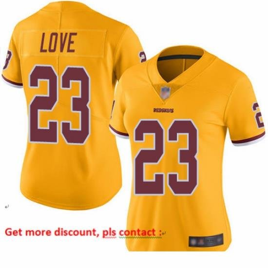 Redskins 23 Bryce Love Gold Women Stitched Football Limited Rush Jersey