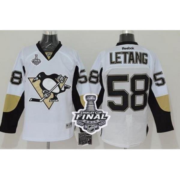 Penguins #58 Kris Letang White 2017 Stanley Cup Final Patch Stitched NHL Jersey