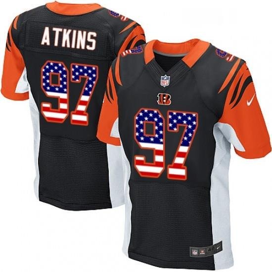 Mens Nike Cincinnati Bengals 97 Geno Atkins Elite Black Home USA Flag Fashion NFL Jersey