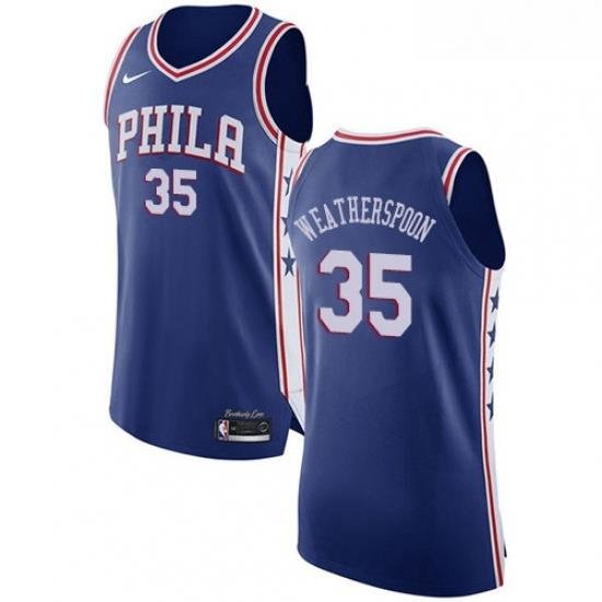 Youth Nike Philadelphia 76ers 35 Clarence Weatherspoon Authentic Blue Road NBA Jersey Icon Edition