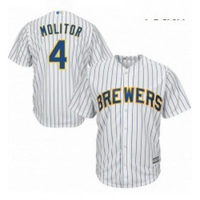 Youth Majestic Milwaukee Brewers 4 Paul Molitor Replica White Alternate Cool Base MLB Jersey