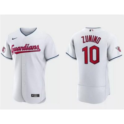 Men Cleveland Guardians 10 Mike Zunino White Flex Base Stitched Jersey