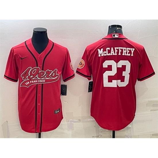 Men San Francisco 49ers 23 Christian McCaffrey Red With Patch Cool Base Stitched Baseball Jersey II