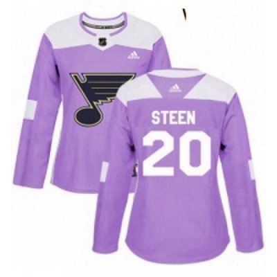 Womens Adidas St Louis Blues 20 Alexander Steen Authentic Purple Fights Cancer Practice NHL Jersey